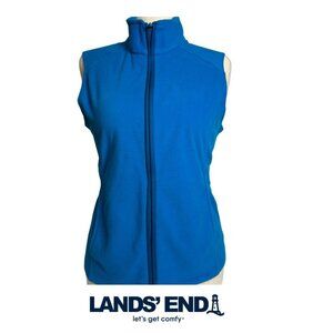Lands' End Woman Plus Size LP/14/16 Zip-Front Fleece Vest Long Blue